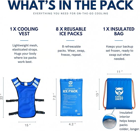 Cooling Vest with 8 Reusable Polymer Crystal Ice Packs - Long-Lasting Cooling Vest for Men & Women, Adjustable Fit for Outdoor Work, Motorcycle, Sports & Heat Relief
